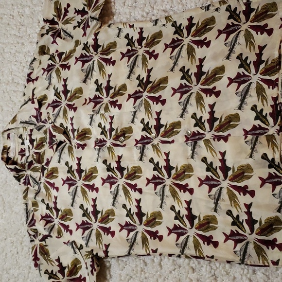 Vintage Perry Ellis men's short sleeve button down FISH PRINT 100% silk - Picture 5 of 5